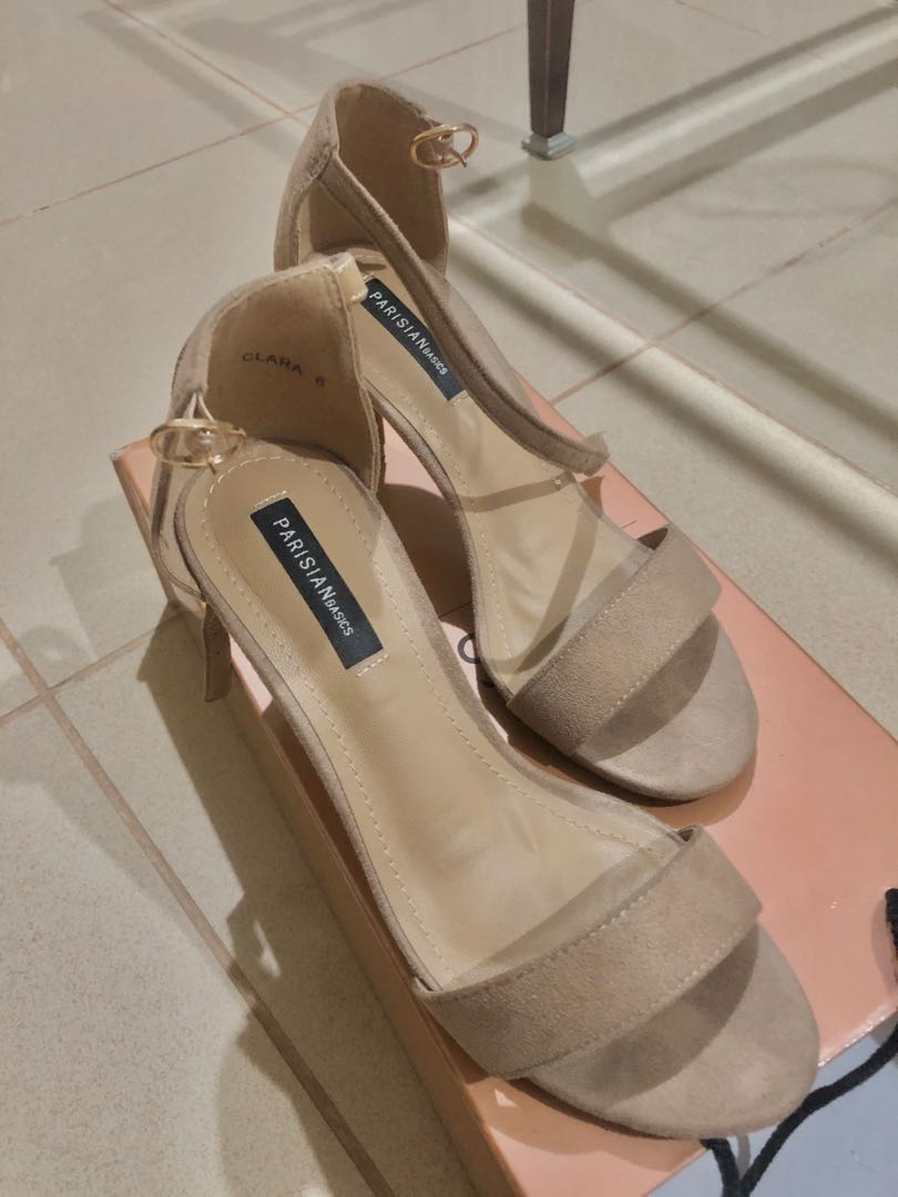 Parisian Nude Velvet Heels Women S Fashion Footwear Heels On Carousell