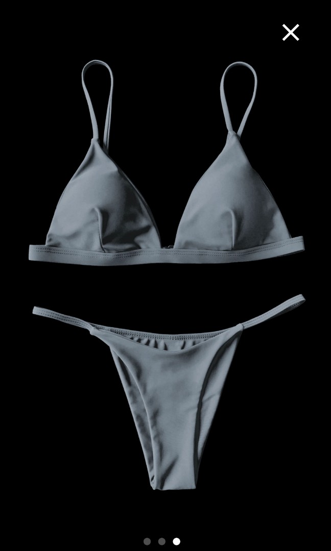 Grey Spaghetti Strap Plunge Thong Bikini Set Women S Fashion Swimwear
