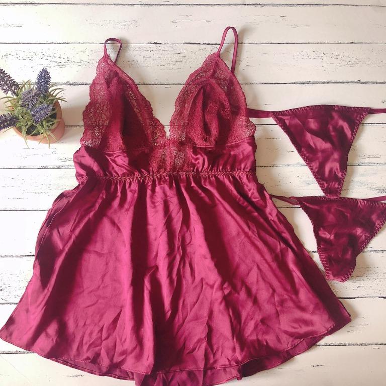 Victoria S Secret Lingerie Set Checkered And Wine Red Women S Fashion Dresses Sets