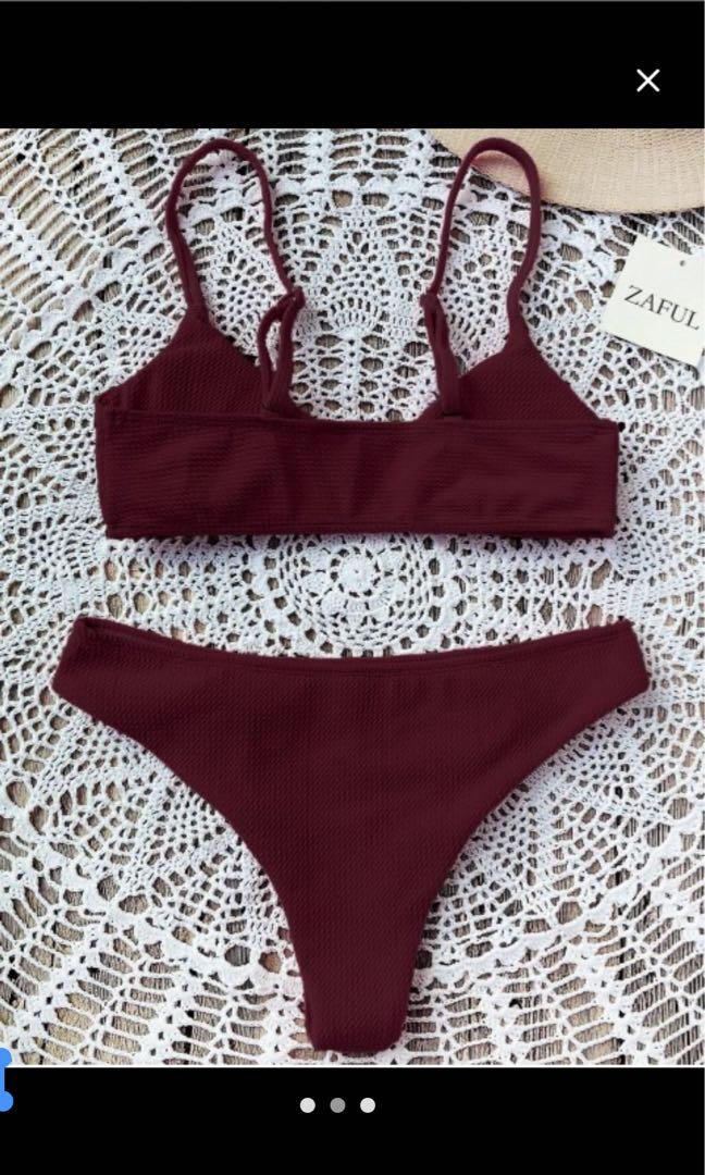 High Cut Bralette Bikini Set Wine Red Carousell