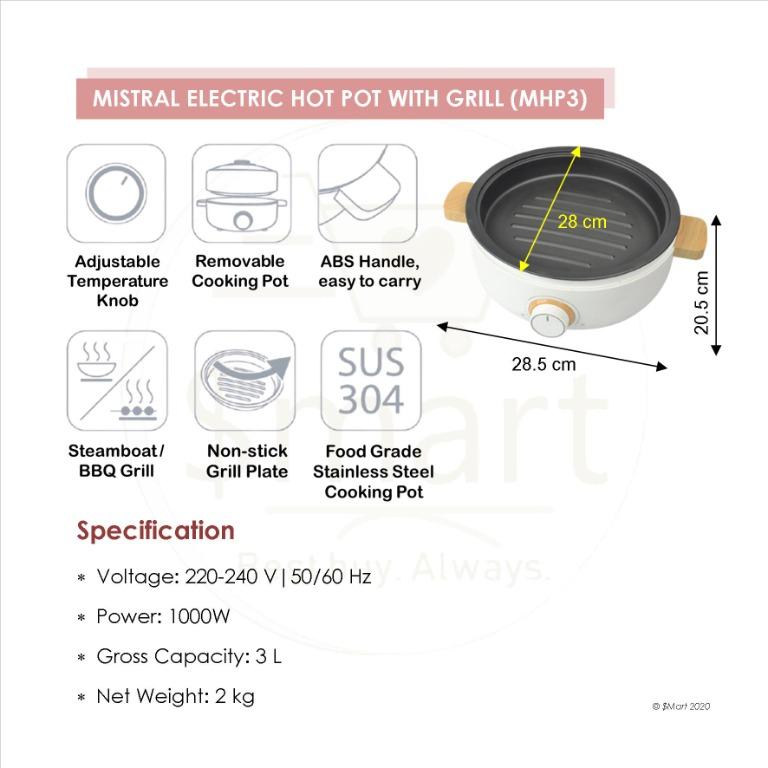 Mistral Multi Functional Electric Hot Pot With Grill MHP3 TV Home Appliances Kitchen