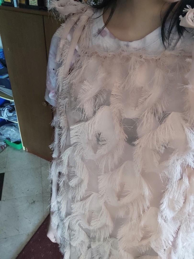 Nude Furry Peacock Mididress A Line Akhirtahun Fesyen Wanita Pakaian