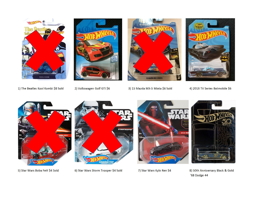 Hot Wheels Volkswagen Golf GTI 2018 TV Series Batmobile Star Wars Kylo Ren 50th Anniversary