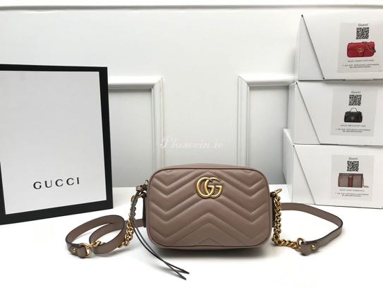 Original Gucci Gg Mini Marmont Nude Matelasse Bag Nude Barang Mewah