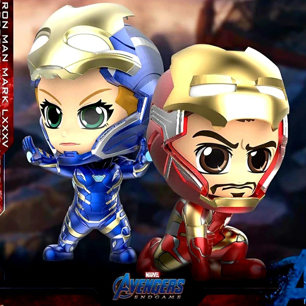 MISB 2 Pack Hot Toys Cosbaby Marvel Avengers Endgame Unmasked Version Rescue Iron Man Mark