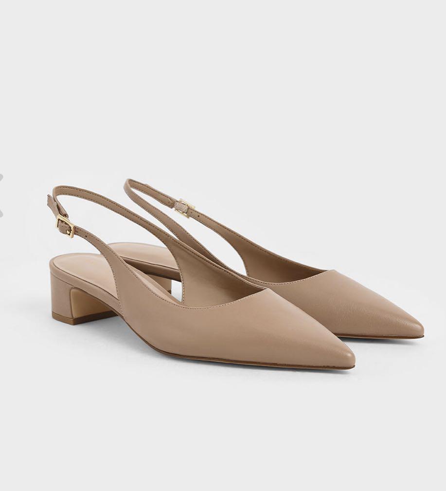 Charles Keith Pointed Toe Slingback Heels Nude Women S Fashion