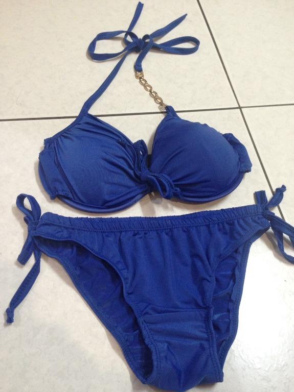 泳衣 比基尼 bikini 修身顯瘦 綁脖美背 分體式泳衣 素色爆乳單綁帶比基尼 三角比基尼 繫繩比基尼 泳衣歐美性感風 她的時尚 泳衣