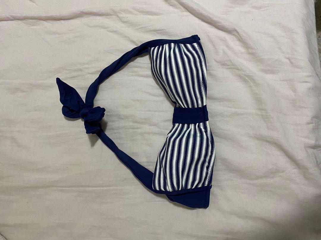 Asos Swim Navy White Striped Bandeau Bikini Women S Fashion Swimwear