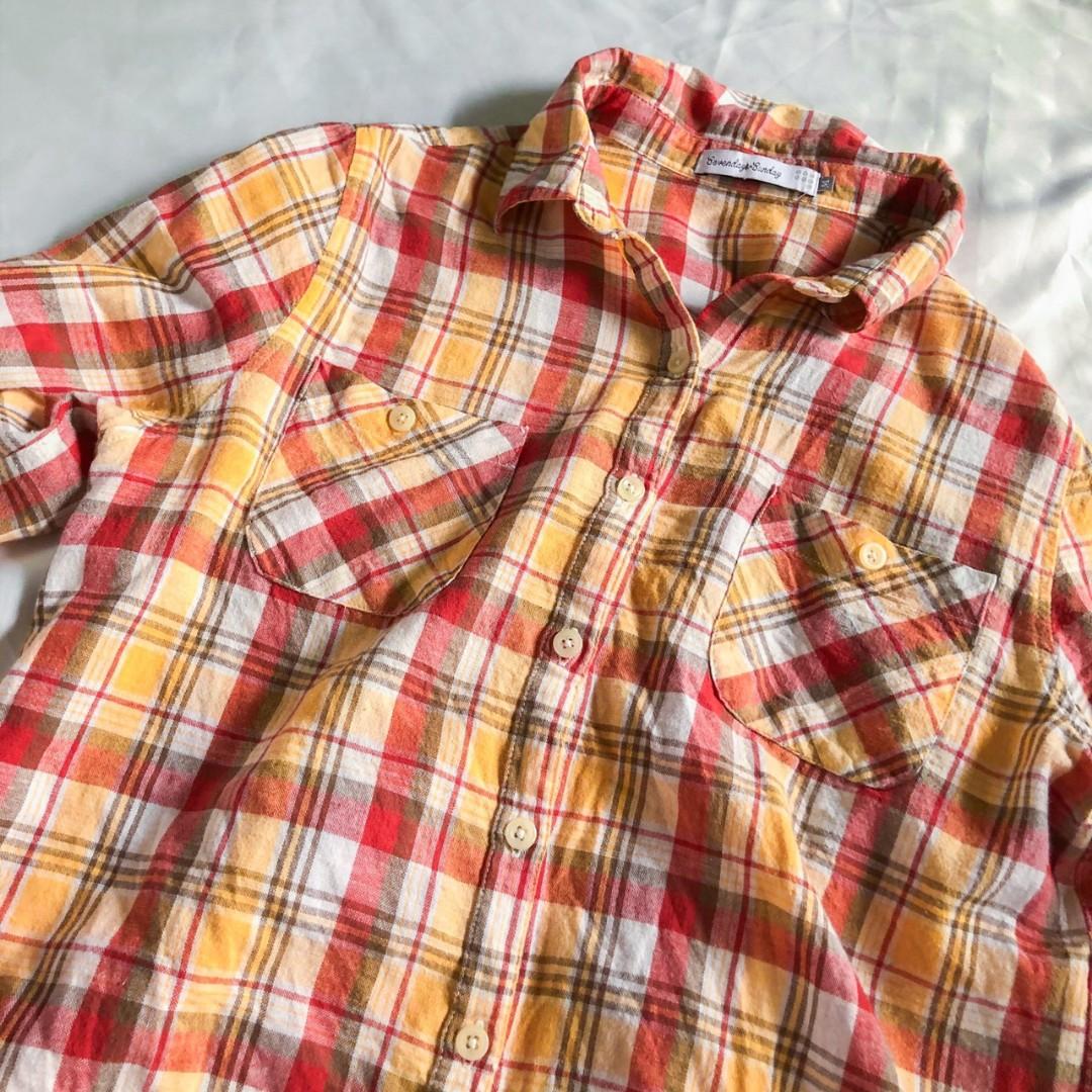 Orange Nude Flannel Fesyen Wanita Pakaian Wanita Atasan Di Carousell
