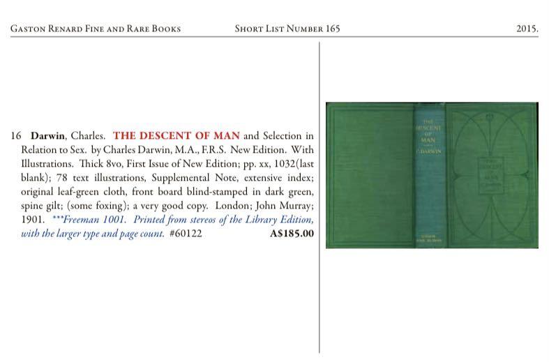 Clearance The Descent Of Man And Selection In Relation To Sex By Charles Darwin Antique Book