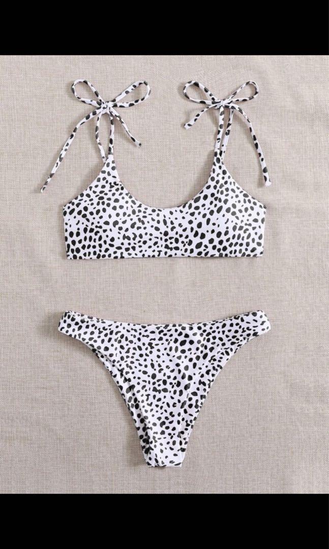 Shein Dalmatian Tie Shoulder Bikini Swimsuit Women S Fashion Swimwear