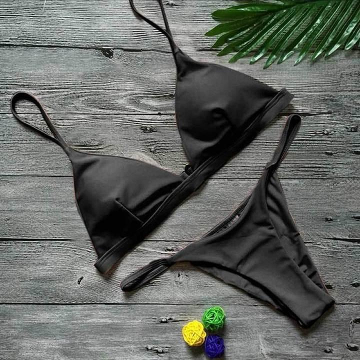 Solid Bikini Set Low Waist Summer Swimwear Backless Bikini Beachwear