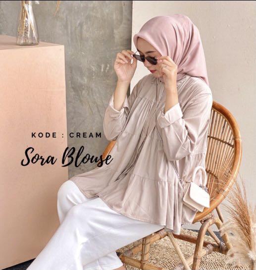 New Nude Blouse Women S Fashion Muslimah Fashion Tops On Carousell