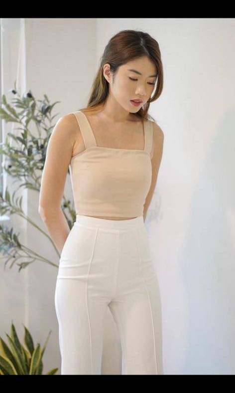 Mikayla Rica V Crop Top In Nude Women S Fashion Tops Sleeveless On
