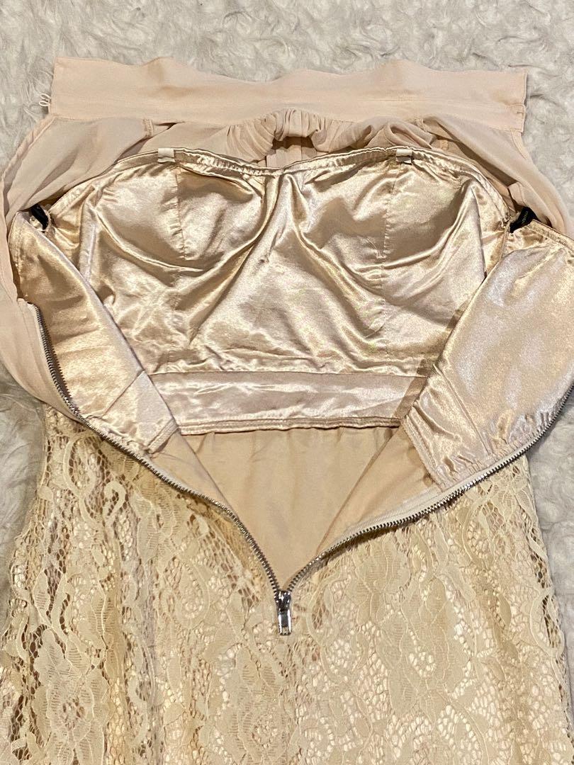 Nude Midi Dress Halter Lace Dress Fesyen Wanita Pakaian Wanita Gaun