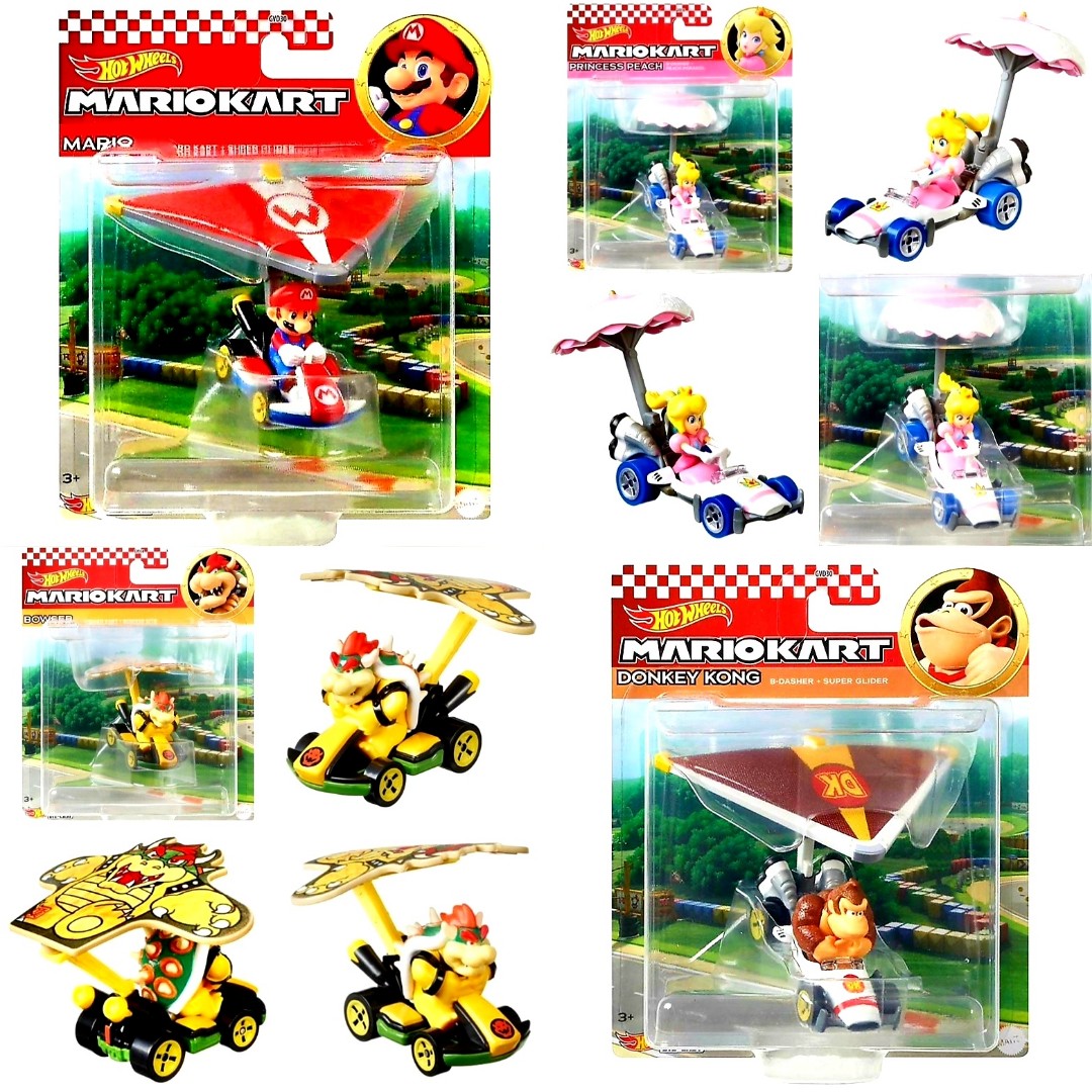 Hot Wheels Mario Kart Donkey Kong In B Dasher With Super Glider Bowser In Standard Kart With