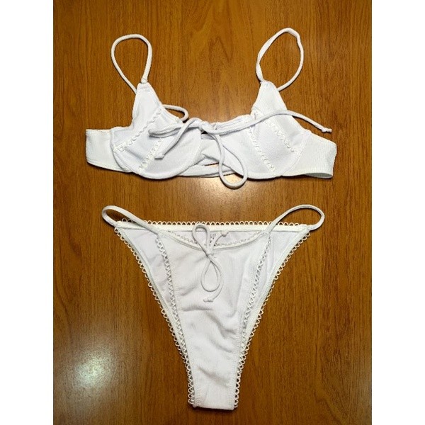 Sale Shein White Underwire Ribbed Bikini Women S Fashion Swimwear