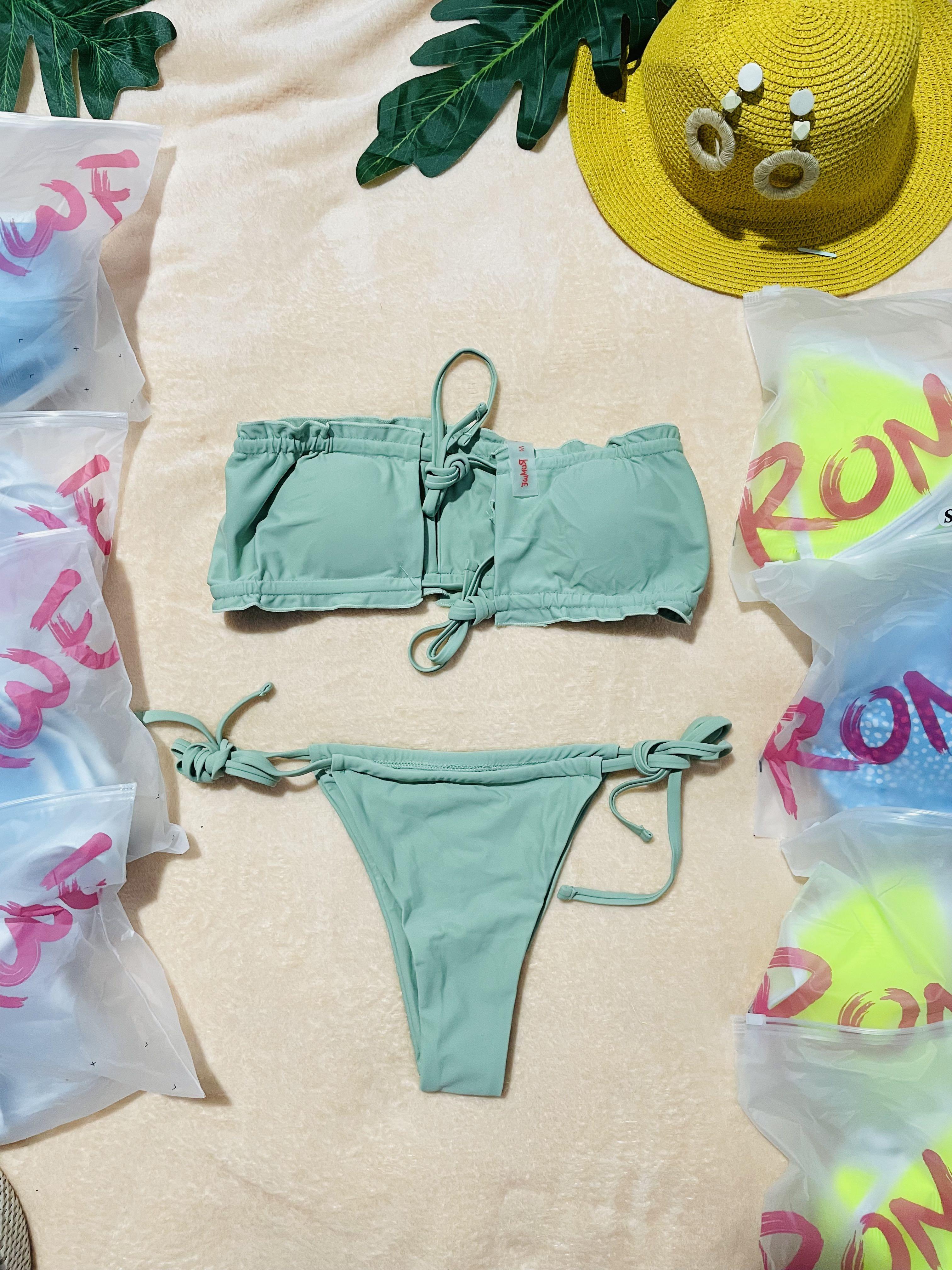 Romwe Pastel Green Bikini Women S Fashion Swimwear Bikinis Swimsuits On Carousell