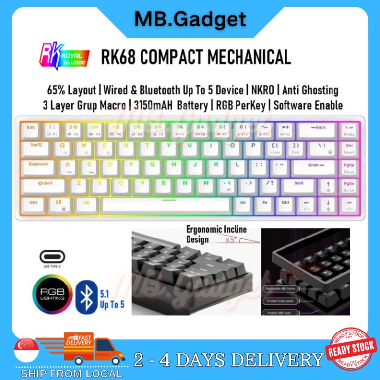 Hot Swappable Royal Kludge Rk Rk G Real Mechanical Keyboard Gaming Bluetooth G