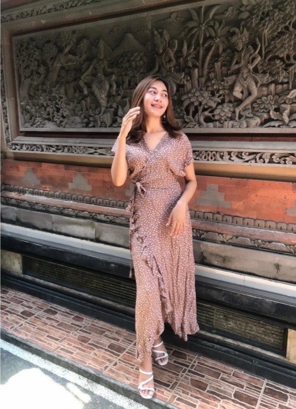 Polka Nude Kimono Dress Fesyen Wanita Pakaian Wanita Gaun Rok Di