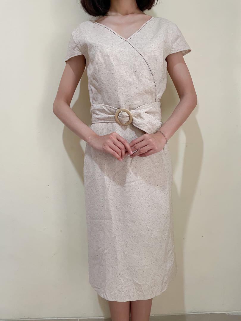 Midi Dress Terusan Nude Fesyen Wanita Pakaian Wanita Gaun Rok Di