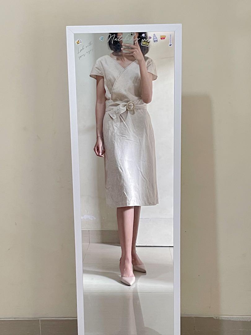 Midi Dress Terusan Nude Fesyen Wanita Pakaian Wanita Gaun Rok Di