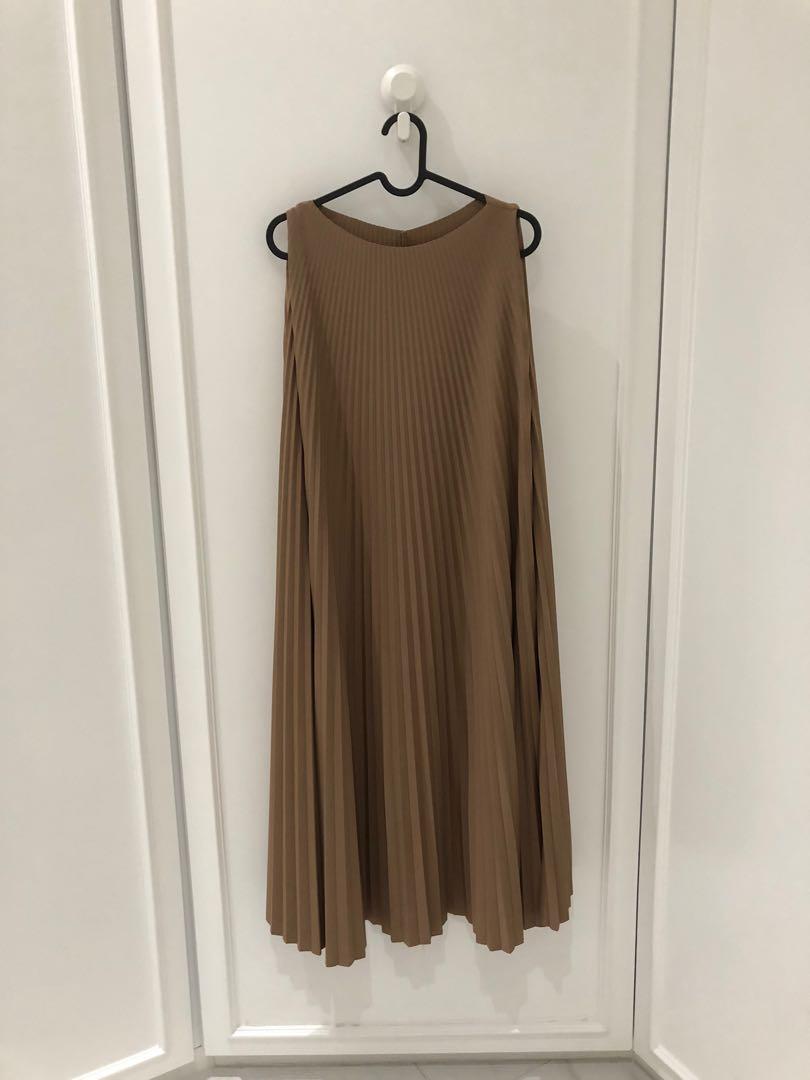 New Duma Nami Pleats Dress Brown Nude Fesyen Wanita Pakaian Wanita