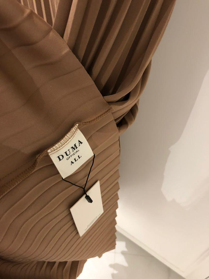 New Duma Nami Pleats Dress Brown Nude Fesyen Wanita Pakaian Wanita