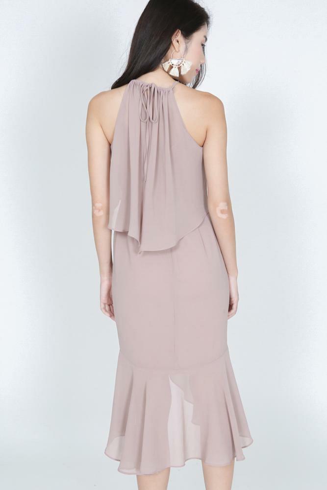 Mds Nude Halter Neck Midi Dress Fesyen Wanita Pakaian Wanita Gaun