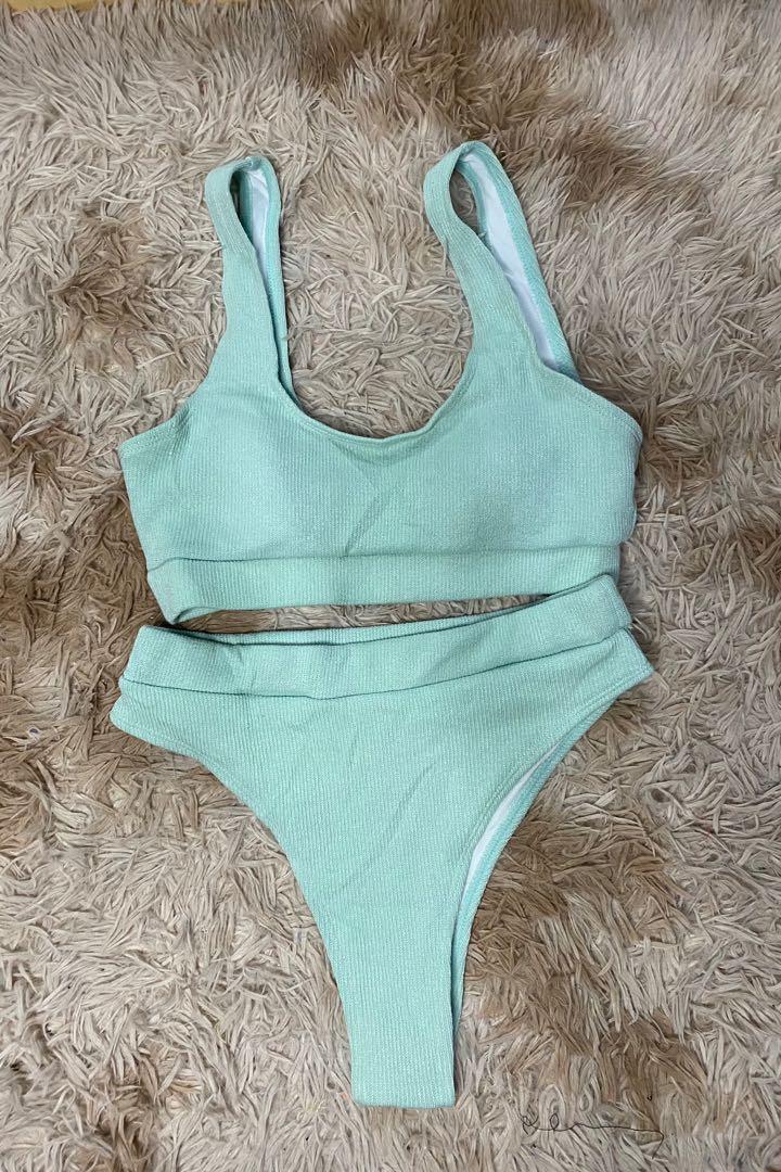 Mint Green Shein High Waist High Cut Two Piece Bikini Women S Fashion