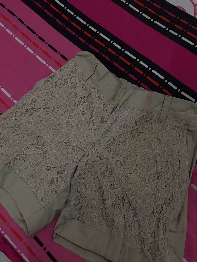 Nude Lace Short Pants With Brokat Fesyen Wanita Pakaian Wanita