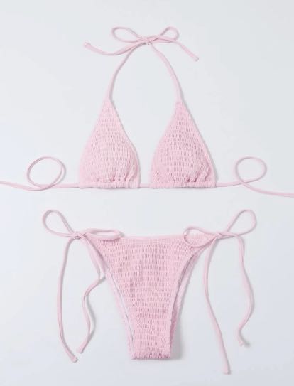 Pink Smoked Micro Triangle Bikini Two Piece Swimsuit Women S Fashion