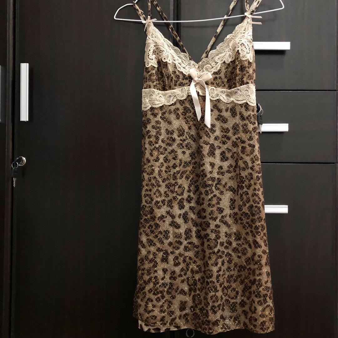 Reserved Eblin Lingerie Dress Lace Leopard Mesh Gold Nightwear