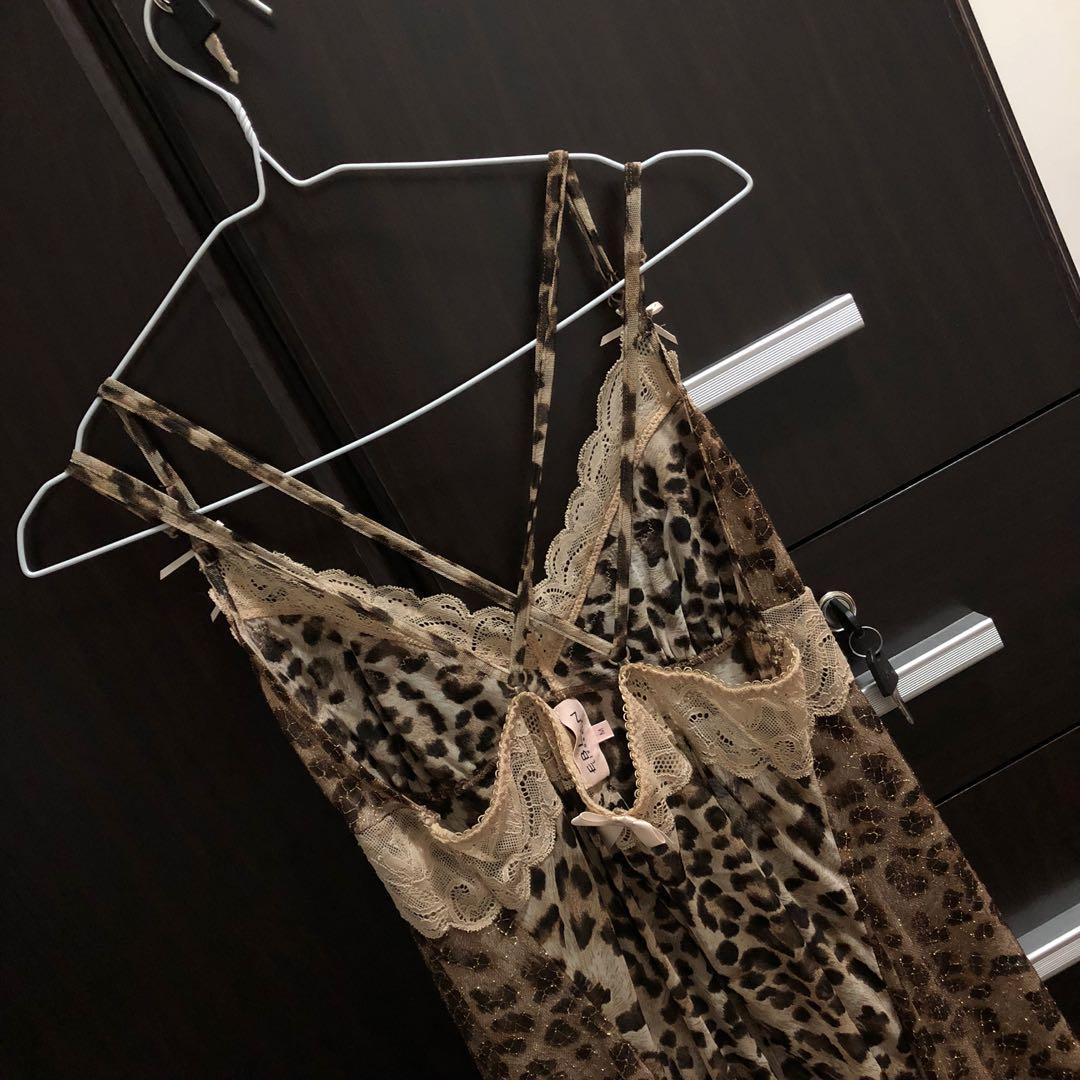 Reserved Eblin Lingerie Dress Lace Leopard Mesh Gold Nightwear