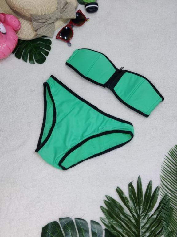 Two Piece Bikini Set Neoprene Design Green Tube Swimsuit Women S