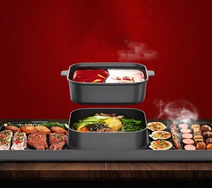 Multifunction Aluminum Electric BBQ Grill Pan With Hot Pot For Saute Frying Table Top Grill With