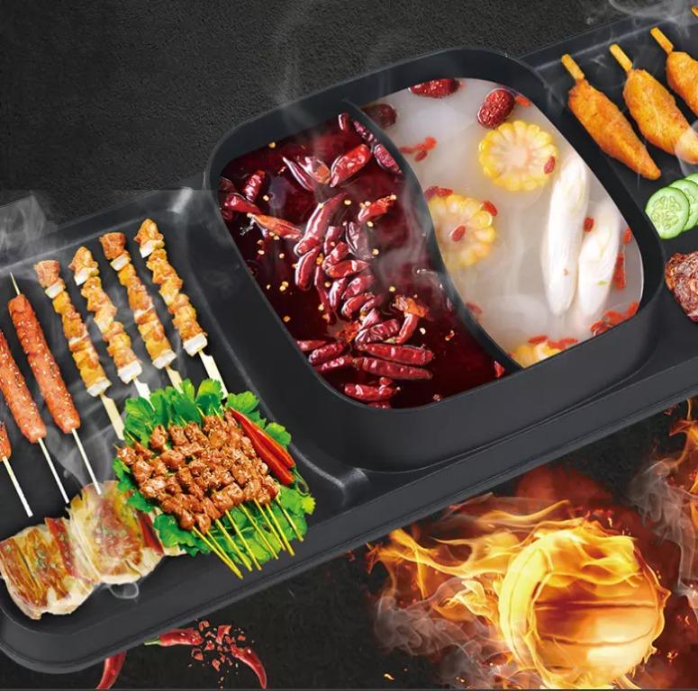 Multifunction Aluminum Electric Bbq Grill Pan With Hot Pot For Saute Frying Table Top Grill With