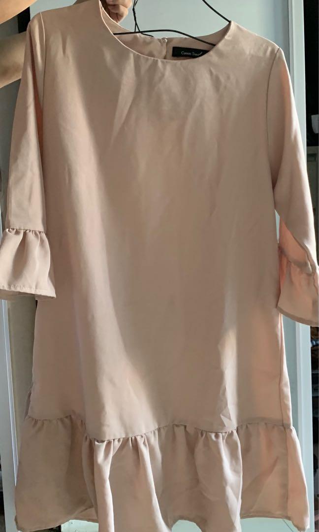 Terusan Dress Beige Nude Fesyen Wanita Pakaian Wanita Gaun Rok Di