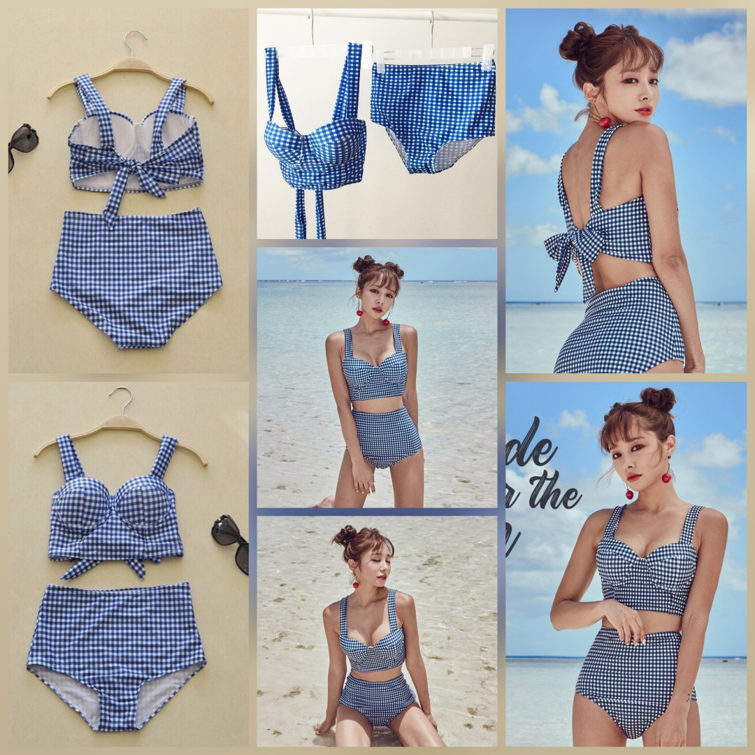 Swimsuit Set Bikini Baju Renang Wanita Model High Waist Dan Ikatan Pita