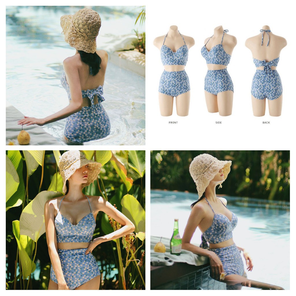 Swimsuit Set Bikini Baju Renang Two Piece Model Perut Terbukagaya Seksi Untuk Wanita Olah