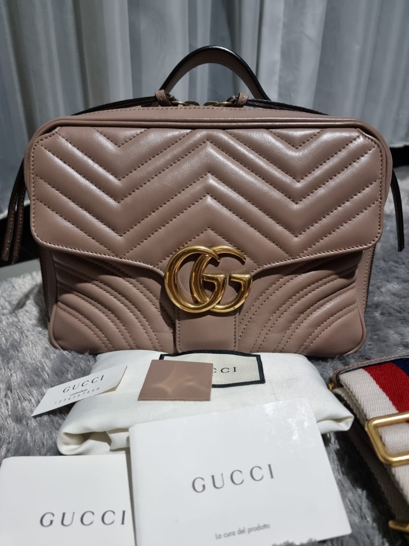 Gucci Marmont Nude Top Handle Camera Bag Cm Ghw Db Strap Booklet