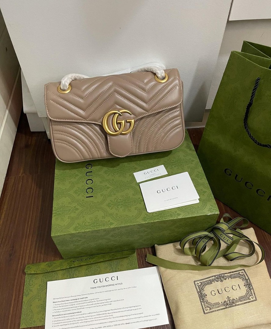Gucci Marmont Nude Medium Size Complete Set Bag Seperti Pada Foto