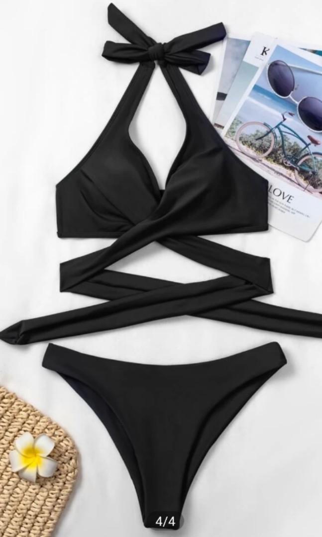 Shein Black Criss Cross Bikini Top And Buttom Women S Fashion
