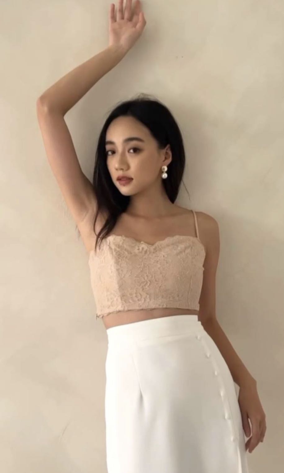 Mikayla Lia Lace Crop Xs Nude Women S Fashion Tops Sleeveless On