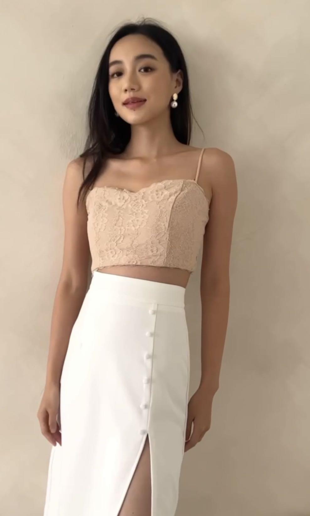 Mikayla Lia Lace Crop Xs Nude Women S Fashion Tops Sleeveless On