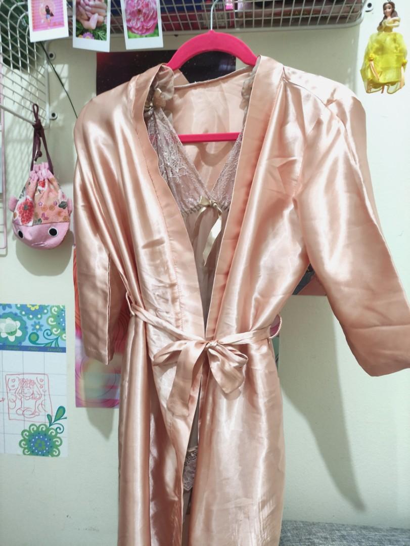 Wainod Nude Claire Lingerie Dress Free Satin Kimono Fesyen Wanita