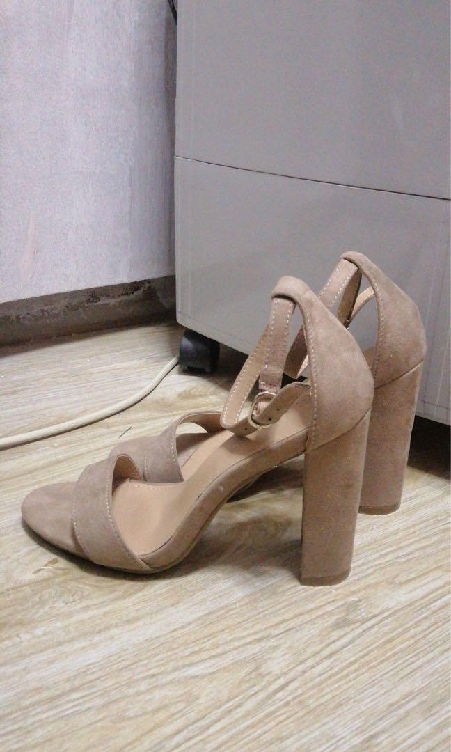 Parisian Nude Carly Block Heels With Ankle Strap Women S Fashion