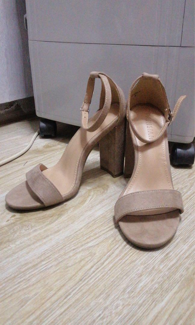Parisian Nude Carly Block Heels With Ankle Strap Women S Fashion
