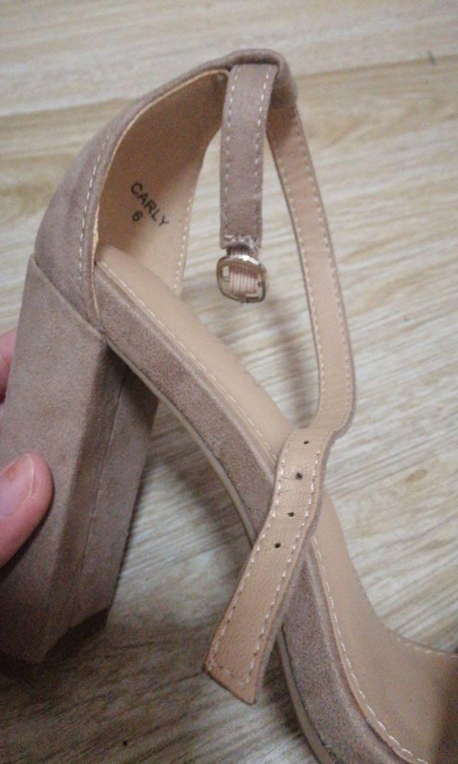 Parisian Nude Carly Block Heels With Ankle Strap Women S Fashion