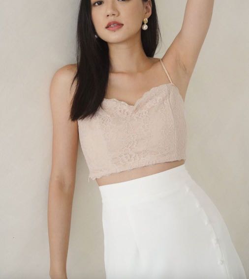 Mikayla Lia Lace Crop Top Nude Women S Fashion Tops Sleeveless On